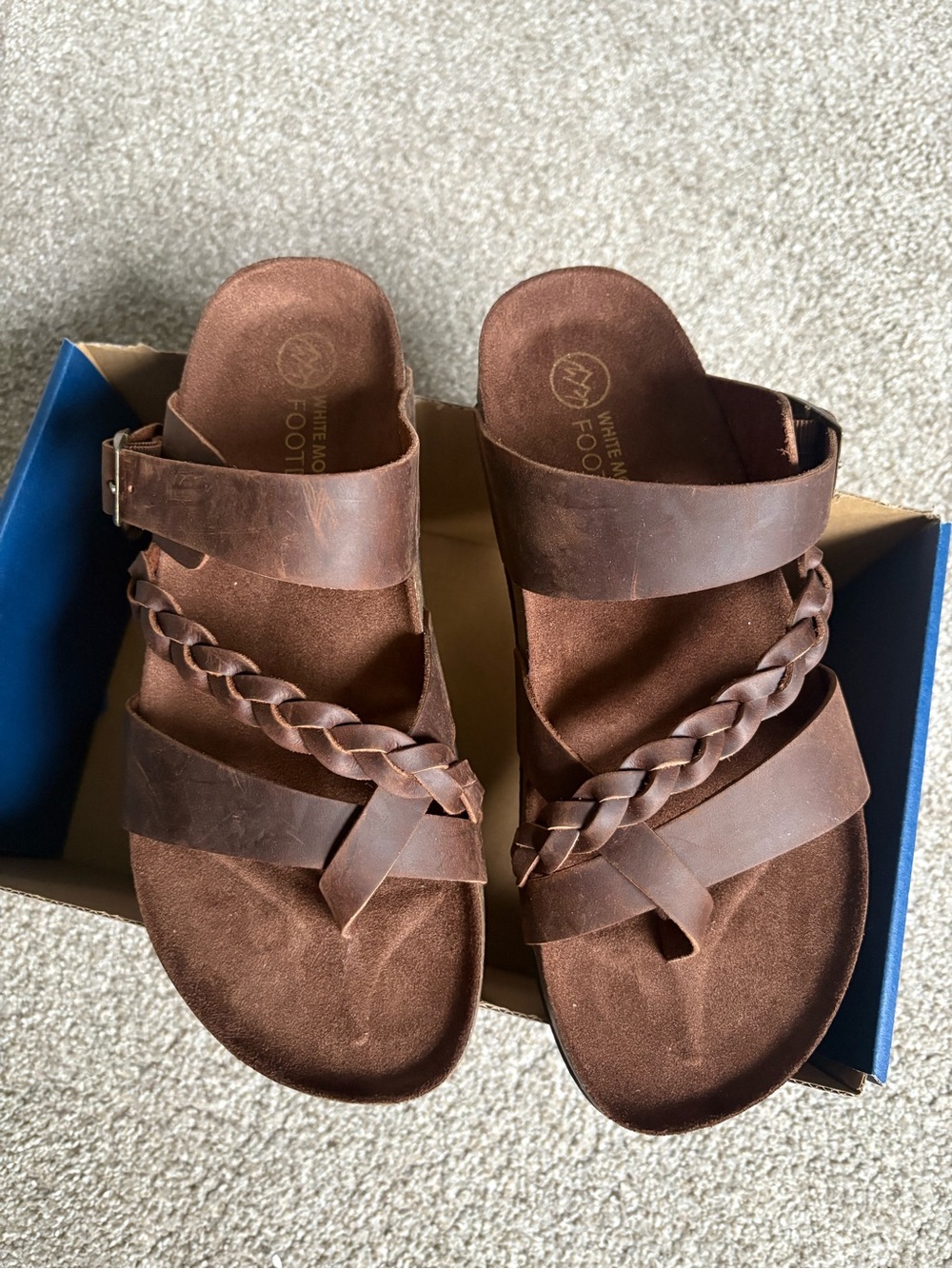 White Mtn Women's Brown Braided Slide Sandals with Adjustable Strap Sz 8